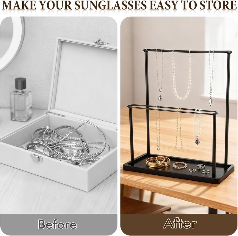 Himake Sunglasses Organizer Glasses Holder Stand for 28 Pairs of Eyewear, 2 Tier Eyeglasses Display ,Black Sunglass Storage Rack Metal Frame with Wood Base for Table Desk Countertop Dresser Bedroom - Image 5